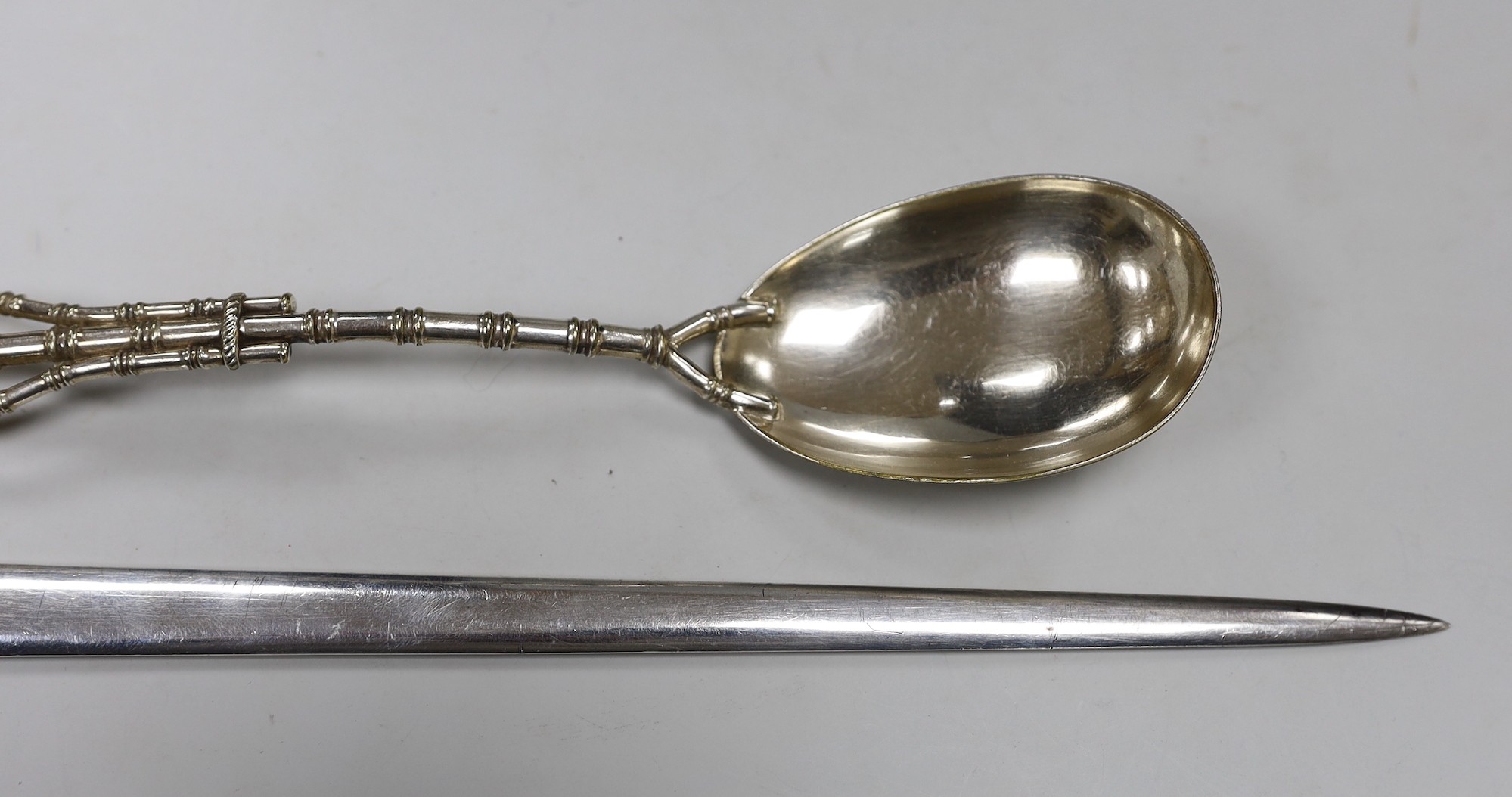 Coronation and Royal ephemera, together with a plated meat skewer and faux bamboo handled fruit spoon